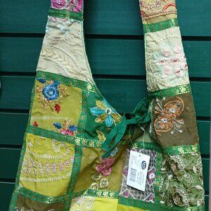 Green Cotton Embroidered Shoulder Bag